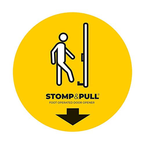 STOMP & PULL Abrepuertas Manos Libres, Sin Contacto, Higiénico, Instalación Fácil, Funciona con el Pie, Forma Suela Zapato, Acero Pintado Amarillo