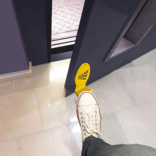 STOMP & PULL Abrepuertas Manos Libres, Sin Contacto, Higiénico, Instalación Fácil, Funciona con el Pie, Forma Suela Zapato, Acero Pintado Amarillo
