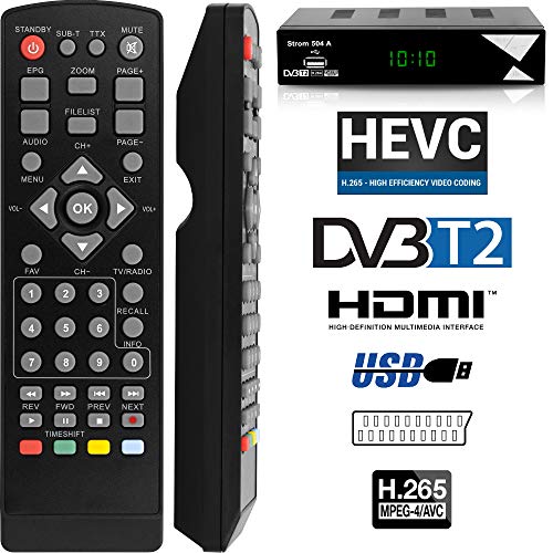 Strom 504 Decodificador Digital Terrestre – TDT / DVB T2 / Full HD / HDMI / Receptor TV / USB / H.265 HEVC / TDT Television / DVB-T2 / 4K
