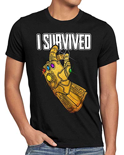 style3 I survivded Thanos Camiseta para Hombre T-Shirt Infinity Sshéroe Cine, Talla:S, Color:Negro
