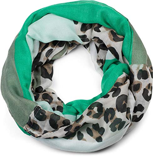 styleBREAKER fular de tubo de mujer con motivo estampado de leopardo y superficies de color «color blocking», fular de tubo, pañuelo 01016182, color:Verde-Menta