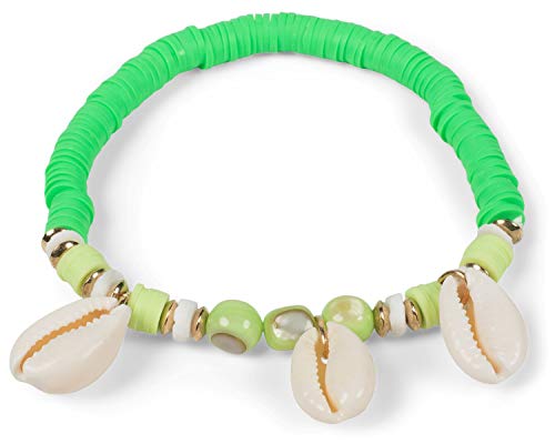 styleBREAKER Pulsera de Mujer con 3 Conchas y Diferentes Abalorios, Banda elástica, Pulsera elástica, Pulsera de Playa, joyería 05040180, Color:Verde-Menta