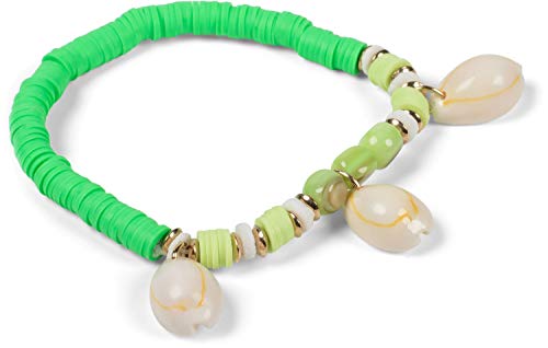 styleBREAKER Pulsera de Mujer con 3 Conchas y Diferentes Abalorios, Banda elástica, Pulsera elástica, Pulsera de Playa, joyería 05040180, Color:Verde-Menta