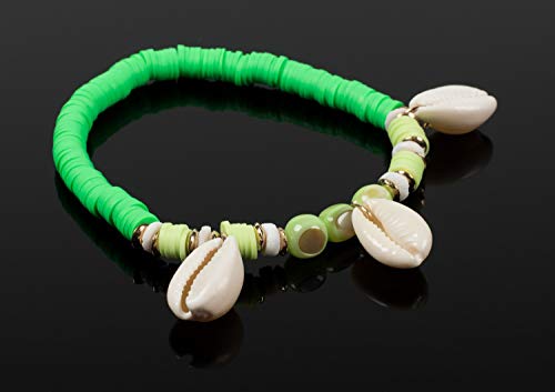 styleBREAKER Pulsera de Mujer con 3 Conchas y Diferentes Abalorios, Banda elástica, Pulsera elástica, Pulsera de Playa, joyería 05040180, Color:Verde-Menta