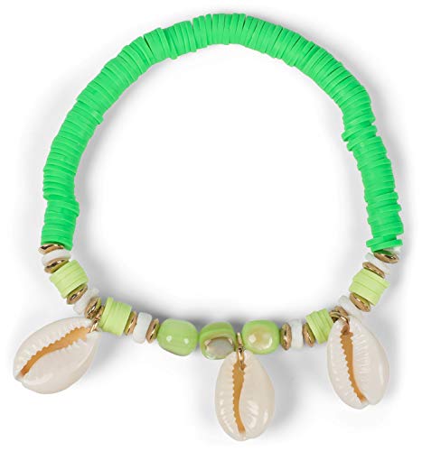 styleBREAKER Pulsera de Mujer con 3 Conchas y Diferentes Abalorios, Banda elástica, Pulsera elástica, Pulsera de Playa, joyería 05040180, Color:Verde-Menta