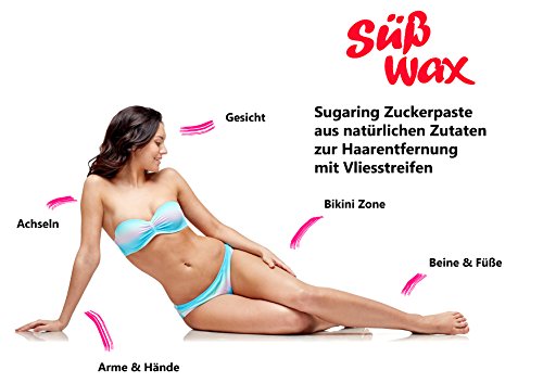 Süß Wax - Cera caliente para depilación, 400 g, fabricada con azúcar, miel y limón, incluye 100 bandas de fieltro 100% natural