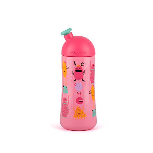 Suavinex - Botella Infantil BOOO Sport 360ml +18 Meses. Boquilla Blandita. Color Rosa