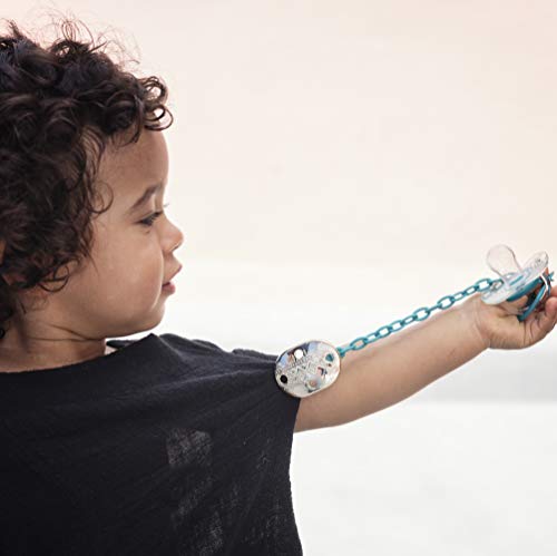 Suavinex - Broche Chupete de Bebé Premium Haute Couture. Broche Pinza Redondo. 0% BPA. Diseño Étnico Con Relieves Color Dorado y Azul