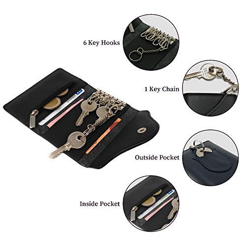 Su.B Llavero de Cuero Genuino - Billetera con Llave y Bolsillo para Tarjeta de Monedas - Estuches de Llaves - Negro