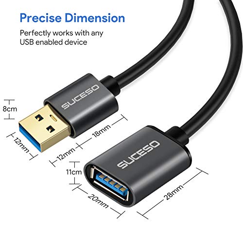 SUCESO Cable Alargador USB 3.0 3M Cable Extension USB Tipo A Macho A Hembra Alta Velocidad 5 Gbps para Ratón,Teclado,Hub,Pendrive,TV,Impresora,Mando de PS3,VR Gafas,Disco Externo,Ordenador y Otros
