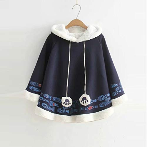 Sudaderas Cortas Chica Adolescente, K-Youth Kawaii Gato Bola de Pelo Capa Sudaderas Cortas Niñas con Capucha Sudadera Mujer Tumblr Invierno Ropa de Mujer Sudadera con Capucha para Mujer (Azul, M)