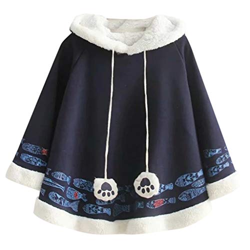 Sudaderas Cortas Chica Adolescente, K-Youth Kawaii Gato Bola de Pelo Capa Sudaderas Cortas Niñas con Capucha Sudadera Mujer Tumblr Invierno Ropa de Mujer Sudadera con Capucha para Mujer (Azul, M)