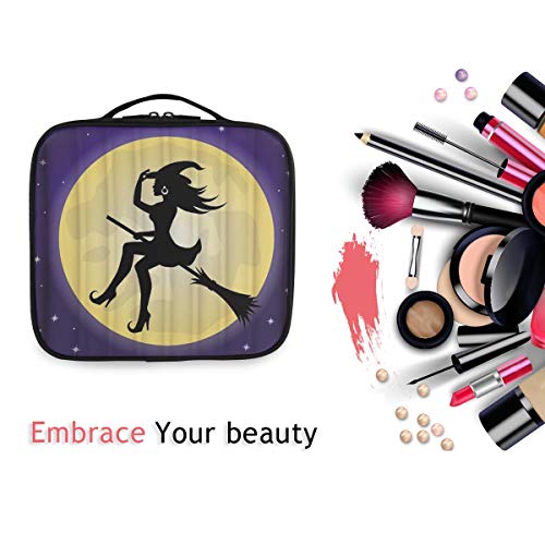 SUGARHE Bruja Divertida Halloween Ghost Moon Fly Sky Escoba,Neceser Maquillaje,Bolsa Cosméticos Organizador Brochas Maquillaje Estuches Portátil