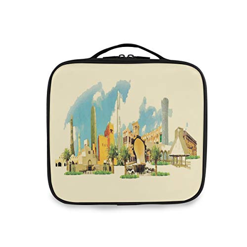 SUGARHE Panorama histórico de la Acuarela árabe de Qatar Qatar Avant Garde con Trazos de Pincel,Neceser Maquillaje,Bolsa Cosméticos Organizador Brochas Maquillaje Estuches Portátil