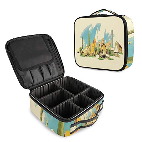 SUGARHE Panorama histórico de la Acuarela árabe de Qatar Qatar Avant Garde con Trazos de Pincel,Neceser Maquillaje,Bolsa Cosméticos Organizador Brochas Maquillaje Estuches Portátil