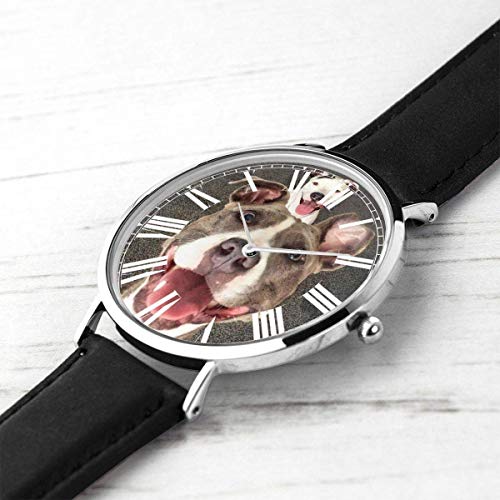 Suger Pitbull - Reloj casual para hombre, correa de piel, color negro