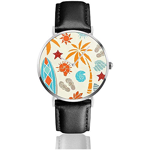 Sun Palm Tree Surfboards Beauty Classic Casual Reloj de Cuarzo Relojes de Cuero