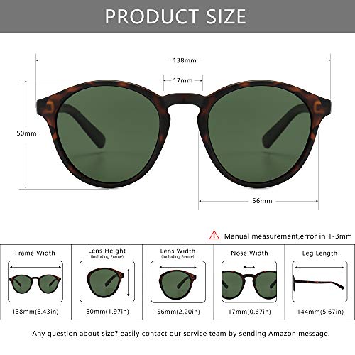 SUNGAIT Classic Gafas de sol Hombre polarizadas redondas Retro Vintage Style UV400 Ámbar/Verde K166