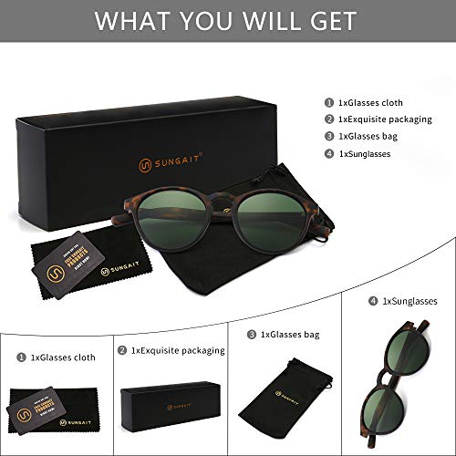 SUNGAIT Classic Gafas de sol Hombre polarizadas redondas Retro Vintage Style UV400 Ámbar/Verde K166
