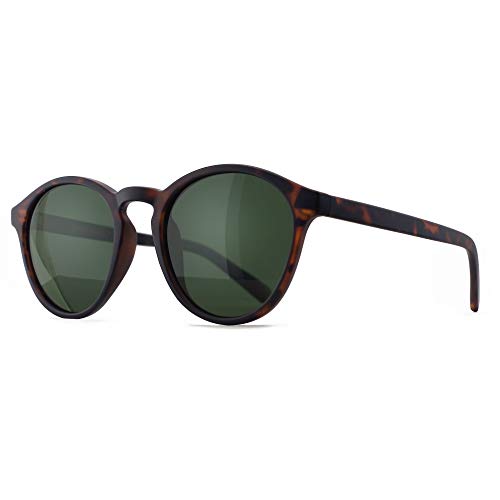 SUNGAIT Classic Gafas de sol Hombre polarizadas redondas Retro Vintage Style UV400 Ámbar/Verde K166