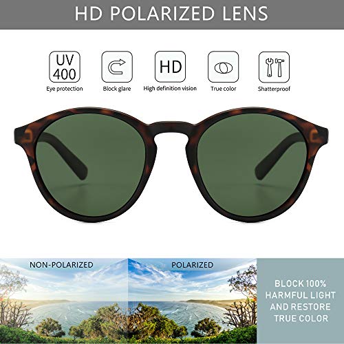 SUNGAIT Classic Gafas de sol Hombre polarizadas redondas Retro Vintage Style UV400 Ámbar/Verde K166