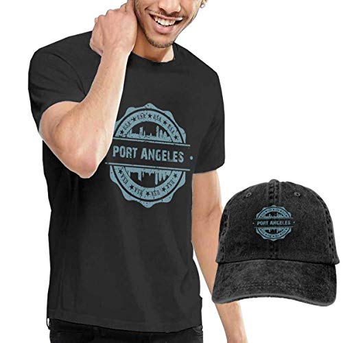 sunminey Homme T- T-Shirt Polos et Chemises Men's Port Angeles T-Shirts Pullover with Denim Hat