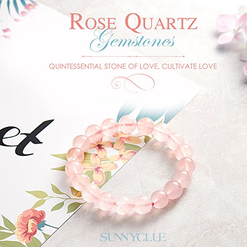 SUNNYCLUE Natural auténtica Piedras Preciosas Perlas de Cuarzo Rosa Pulsera elástica Cuentas Redondas de 8 mm de Alrededor de 7"Unisex