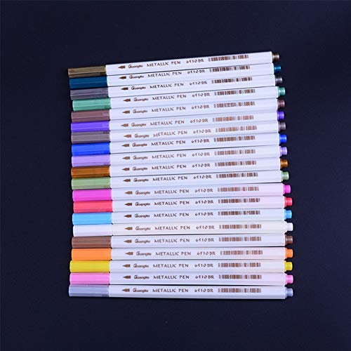 SUNSHINETEK Rotuladores metálicos 20 Plumas de pintura con brillo de colores surtidos para dibujo de álbum de fotos/Creación de álbumes de bricolaje/Fabricación de tarjetas (punta de pincel)