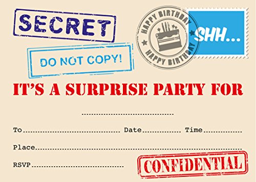 Surprise Party Invitación, Top Secret sello diseños, paquetes de 16 With envelopes