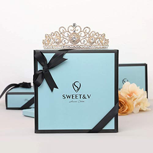 SWEETV Baroque Bridal Tiara para Mujeres, Tiaras Y Tiaras Y Coronas de Plata, Accesorios para Fiestas de Disfraces para El Baile de Cumpleaños de Halloween