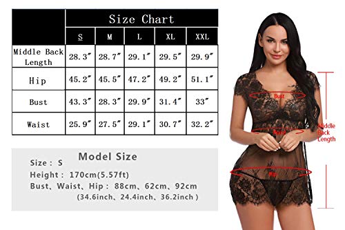 Sykooria Conjunto de lencería de Encaje Sexy Babydoll Nightwear Chemise Deep V- Cuello camisón