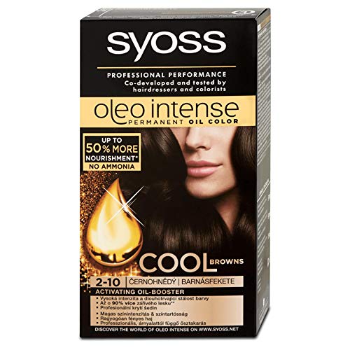Syoss Oleo Tinte para el cabello intenso, 100% aceites puros, 0% amoniaco, 2-10, color negro y marrón