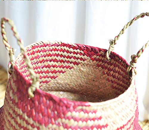 Szetosy - Cesta de junco marino natural tejida a mano, con asa, para almacenar juguetes, ropa sucia o como maceta, Estilo#3, 27CMx24CM