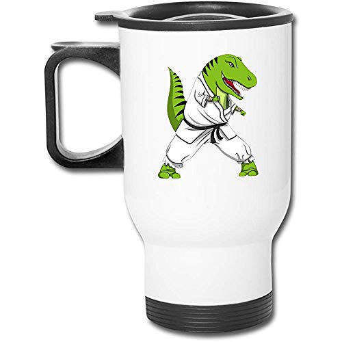 T Rex Dinosaur Ninja Karate Taza de viaje de acero inoxidable Taza de termo de café