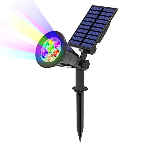 T-SUN 7LED Foco Solar, Impermeable Luces Solares Exterior de 7 Color Cambio, Luz de Jardín, Seguridad Luz y Luz de Proyecto Solar para Paisaje, Entrada, Patio, Garaje, Muro, Camino.
