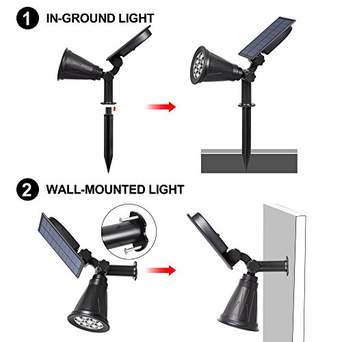 T-SUN 7LED Foco Solar, Impermeable Luces Solares Exterior de 7 Color Cambio, Luz de Jardín, Seguridad Luz y Luz de Proyecto Solar para Paisaje, Entrada, Patio, Garaje, Muro, Camino.
