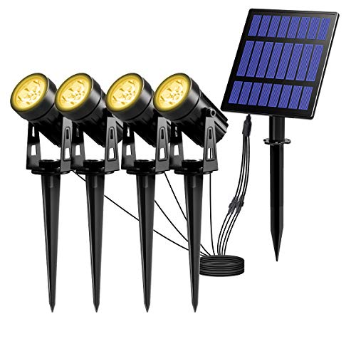 T-SUN led proyector Solar Exterior, Foco Solar led para Exterior, Blanco cálido 3000K, luz Solar con Impermeable IP65, 270 ° Ángulo Ajustable Farolas Solares.(4 Unidades)