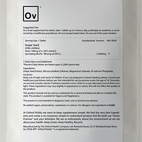 Tableta de Proantocianidinas de Semilla de Uva Extra 95 mg de Gran Fuerza 1000 Unidades + 120 Tabletas Gratis de TŽ Verde de 1000 mg