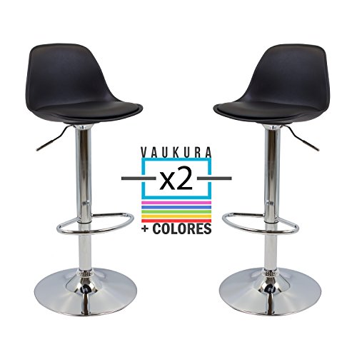 Taburete Alto Tulipa (Pack 2) - Taburete Bar Moderno - Taburete Cocina - (Varios Colores) - Vaukura (Negro)