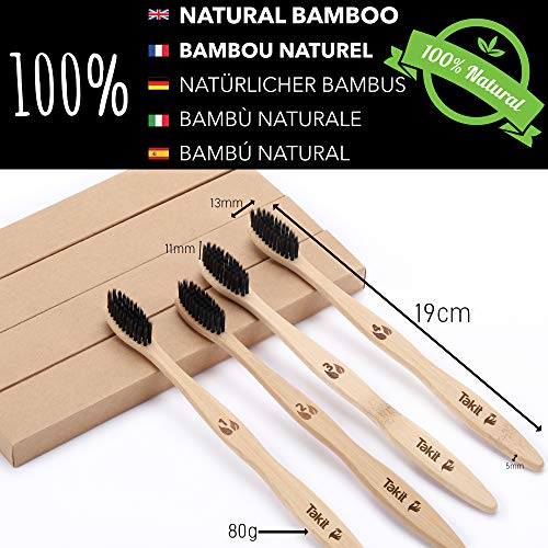 TAKIT Cepillo Dientes Bambu - x2 - Cerdas Medianas Con Carbón Infundido - Bio - Ecológico Y 100% Biodegradable