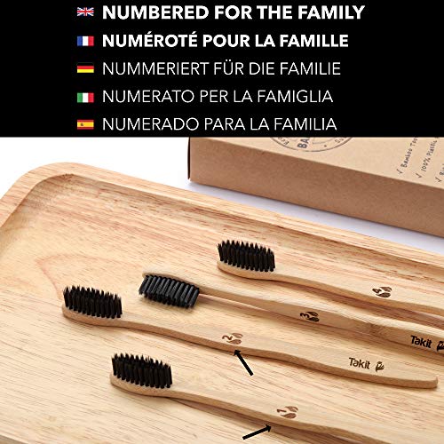 TAKIT Cepillo Dientes Bambu - x2 - Cerdas Medianas Con Carbón Infundido - Bio - Ecológico Y 100% Biodegradable