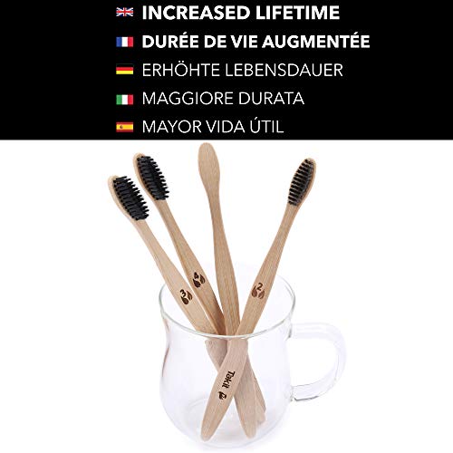 TAKIT Cepillo Dientes Bambu - x2 - Cerdas Medianas Con Carbón Infundido - Bio - Ecológico Y 100% Biodegradable