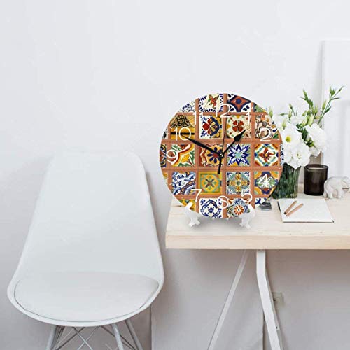 Talavera - Reloj de pared con azulejos mexicanos decorativos, silencioso, sin tictac, redondo, fácil de leer, decorativo para el hogar/oficina/reloj escolar