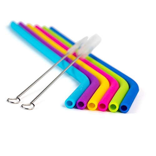TAMAÑO REGULAR Pajas de beber reutilizables de silicona Juego de 6 para adultos y niños - 2 cepillos de limpieza incluidos por BasicForm