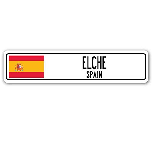TammieLove Elche - Señal de Calle de España con Bandera de la Ciudad y la Carretera, Regalo de Pared para Interiores y Exteriores, 40,6 x 10,2 cm