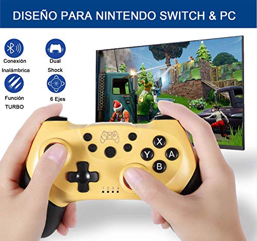 Tanouve Mando para Nintendo-Switch, Controlador Inalámbrico para Nintendo-Switch Pro/PC Gamepad Bluetooth Inalámbrico con Doble Choque Vibración Controlador (Amarillo)