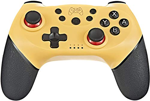 Tanouve Mando para Nintendo-Switch, Controlador Inalámbrico para Nintendo-Switch Pro/PC Gamepad Bluetooth Inalámbrico con Doble Choque Vibración Controlador (Amarillo)