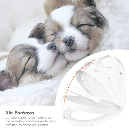 Tapa WC Antideslizante, TACKLIFE TBTS03B Asiento Inodoro de Urea-formaldehído en Forma de D con Liberación Rápida, Tapa de Inodoro con Cierra Suave y Silencioso Fácil de Instalación y Limpieza