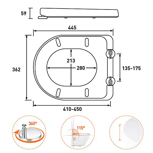 Tapa WC Antideslizante, TACKLIFE TBTS03B Asiento Inodoro de Urea-formaldehído en Forma de D con Liberación Rápida, Tapa de Inodoro con Cierra Suave y Silencioso Fácil de Instalación y Limpieza