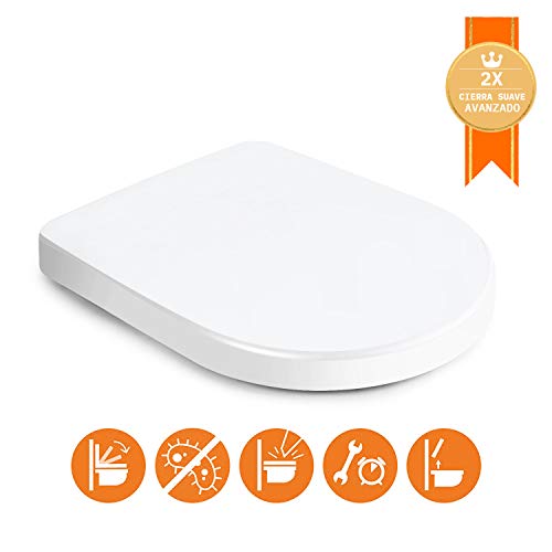 Tapa WC Antideslizante, TACKLIFE TBTS03B Asiento Inodoro de Urea-formaldehído en Forma de D con Liberación Rápida, Tapa de Inodoro con Cierra Suave y Silencioso Fácil de Instalación y Limpieza